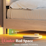 AMERLIFE Distressed White King Floating Bed Frame with LED Mood Lighting and Recline Headboard AMERLIFE