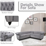 QHITTY L-Shaped Sofa, Sectional Chesterfield Couch 5-Seater Velvet Upholstered Small Accent Tufted Sofa with Rolled Armrest and Nailhead Design for Living Room, Apartment, Office (Grey) QHITTY