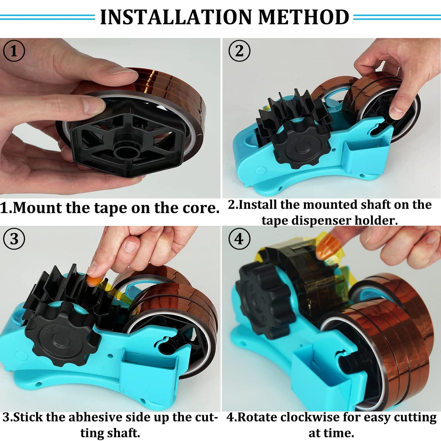 Blue Heat Tape Dispenser Sublimation - Multiple Roll Cut Heat Tape Dispenser to PreCut Heat Transfer Tape Heat Resistant Tape, Semi-Automatic Tape Dispenser Manual Video & 1" Core for Scotch Tapes