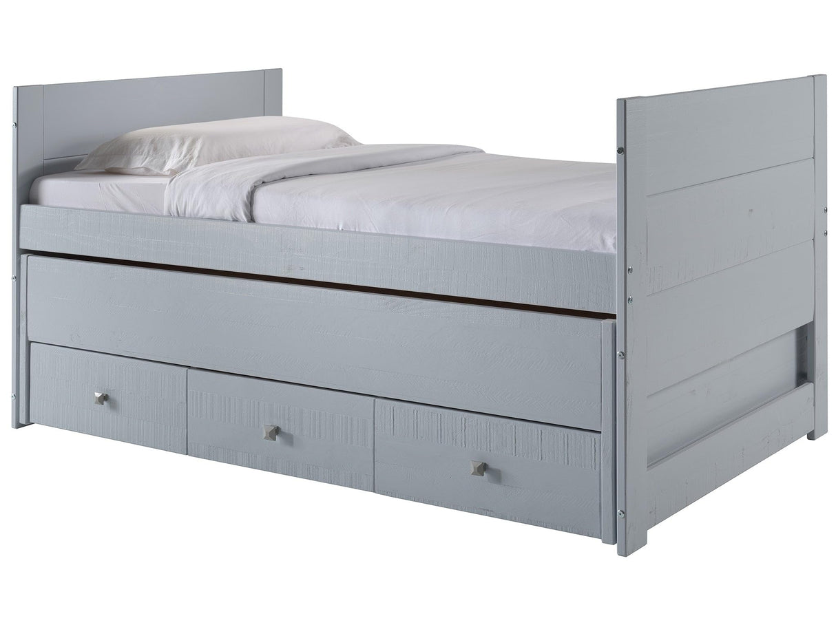 Bedz King All in One Twin Bed with Twin Trundle and 3 Built in Drawers, Breezy Blue Bedz King