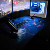 Arozzi Arena Special Edition Ultrawide Curved Gaming and Office Desk with Full Surface Water Resistant Desk Mat Custom Monitor Mount Cable Management Cut Outs - Omega Arozzi