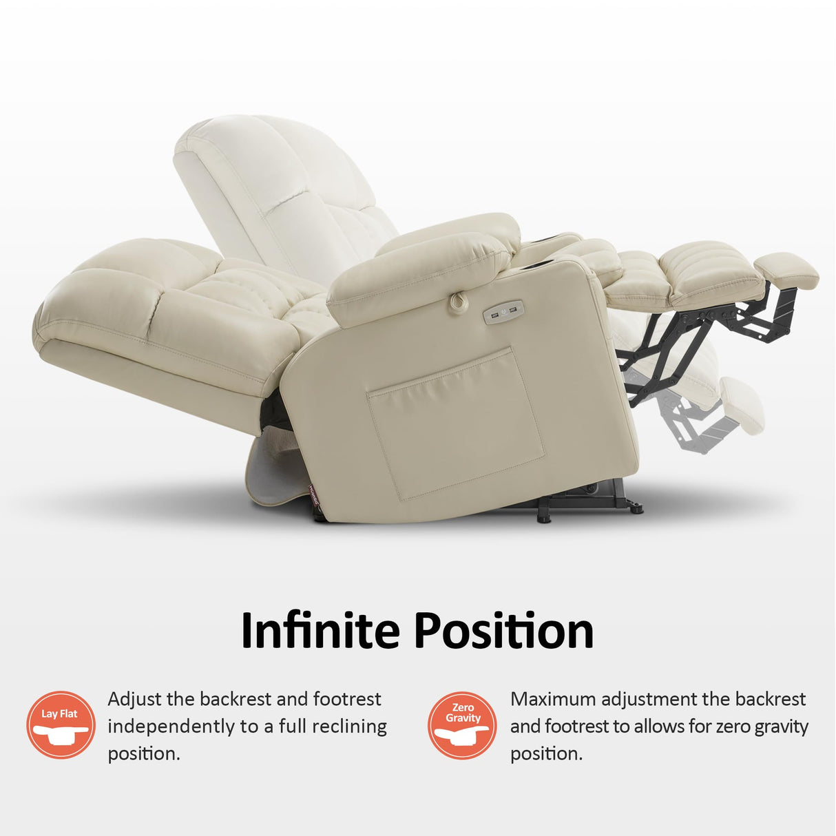MCombo Dual Motor Power Lift Recliner Chair for Elderly, Lay Flat Lift Chair with Heat and Massage, Petite Wide Lift Chair, Cup Holders, USB A&C Ports, Faux Leather R7894 (Cream White, Small-Wide) MCombo