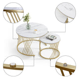 Giluta Round Coffee Table Set of 2, Modern Coffee Tables for Living Room, Faux Marble Center Table, Nesting Coffee Table Simple Nightstand Giluta