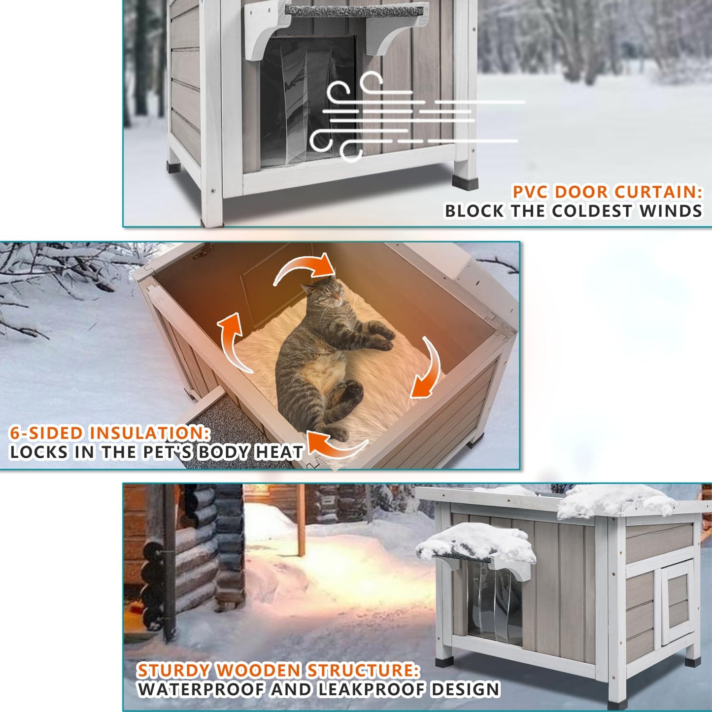 Ketive Insulated Cat House Outdoor Cat Shelter for Feral Cats in Winter,All-Round Foam Insulation Weatherproof Wooden Cat Houses for Cats Rabbits and Small Animals with Escape Door Open Roof