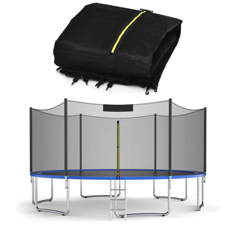 Goplus Trampoline Safety Net for 8FT 10FT 12FT 14FT 15FT 16FT Round Frame Trampoline, Weather-Resistant Replacement Enclosure Net with Double-Headed Zipper, Hooks, Net Only (15FT-6 Poles-19 Hooks) Goplus