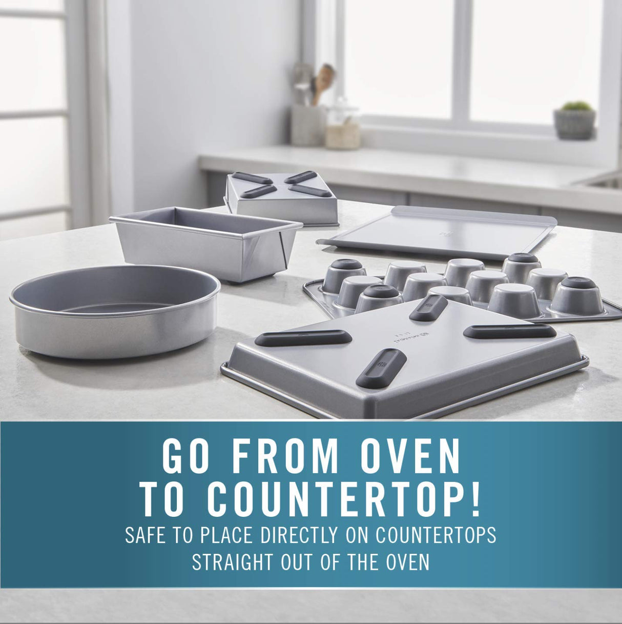 Calphalon Nonstick Bakeware Set, 6-Piece Set Includes Cookie Sheet, Cake, Brownie, Loaf, and Muffin Pans, Dishwasher Safe, Silver Calphalon