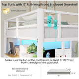 DICTAC Full Size Loft Bed with L-Shaped Desk, LED Lights and Charging Station Full Metal Loft Bed Frame with 3 Storage Shelves & 3 Fabric Drawers,Loft Beds with Top Bunk -Safety Guard & Ladder,White DICTAC