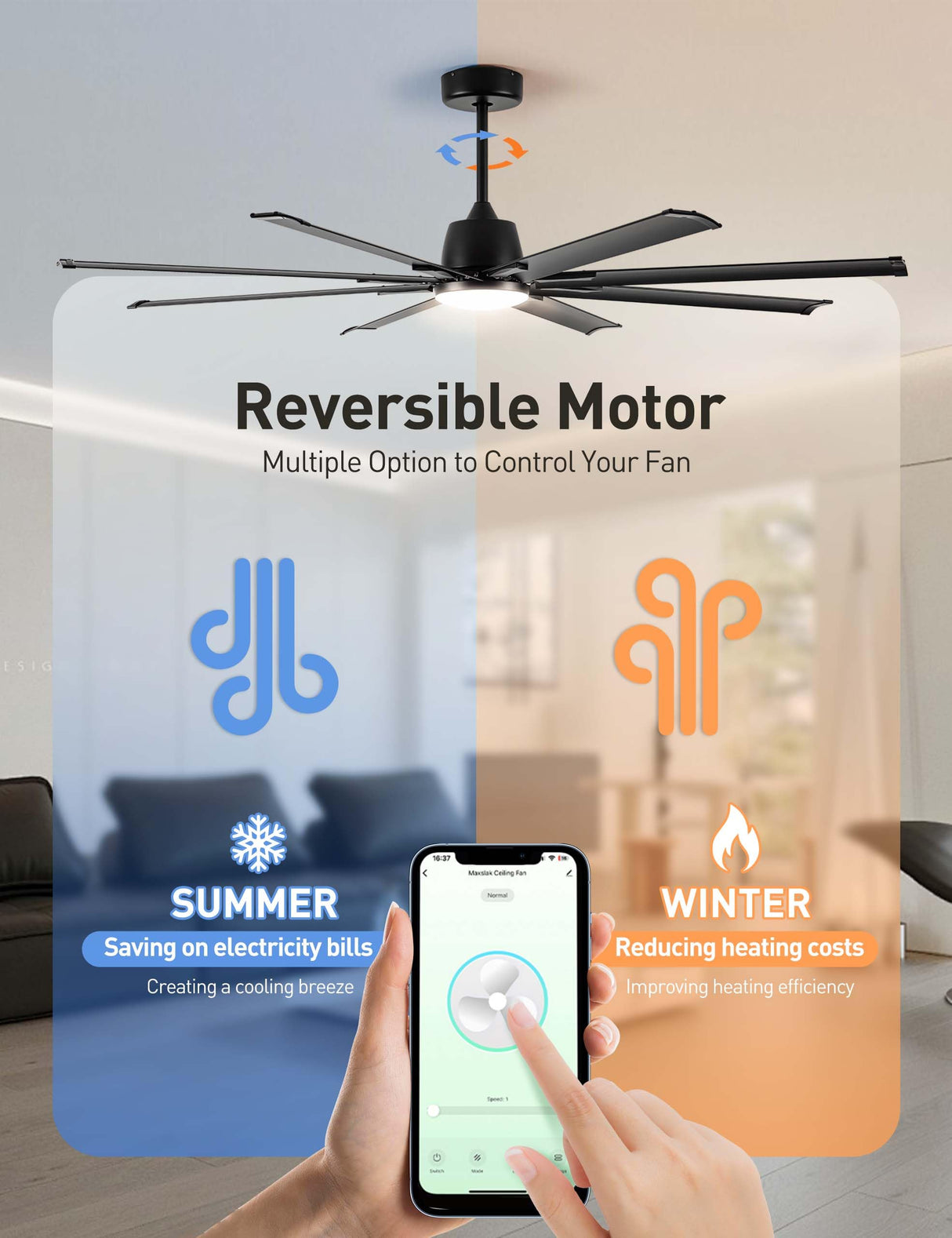 Maxslak 72 Inch Ceiling Fan with Light,Industrial Ceiling Fan with 8 Black Aluminium Blades,Smart Fan Works with Alexa,Garage Outdoor/Indoor Fan for Patio and Living Room Maxslak