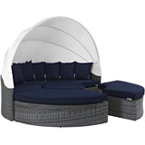 Modway Summon Outdoor Patio Daybed with Canopy and Sunbrella Cushions in Canvas Navy Modway