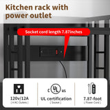 Bakers Rack with Power Outlet ，microwave stand 4-Tier Kitchen Baker's Rack, Free Standing Baker's Rack Kitchen Stands with Storage Suitable for Kitchen, Living Room, Dinning Room，Coffee Bar (Black) SIREDEEP
