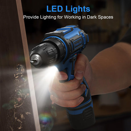 Cordless Drill Set,12V Power Drill Driver 3/8" Keyless Chuck with 42 Acessories, Built-in LED Light, 25+1 Position, Electric Drill for Home DIY Projects（Blue） VIWKO