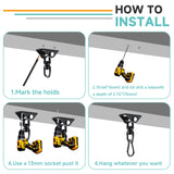 360°Rotating Hammock Hanging Kit, Heavy Duty 1200 lb Capacity Stainless Steel Hanging Swing Hooks, 1 Pack Swing Hanger for Yoga, Hammock Chair, Sandbag, Swing Sets(Black SKYPHAROS