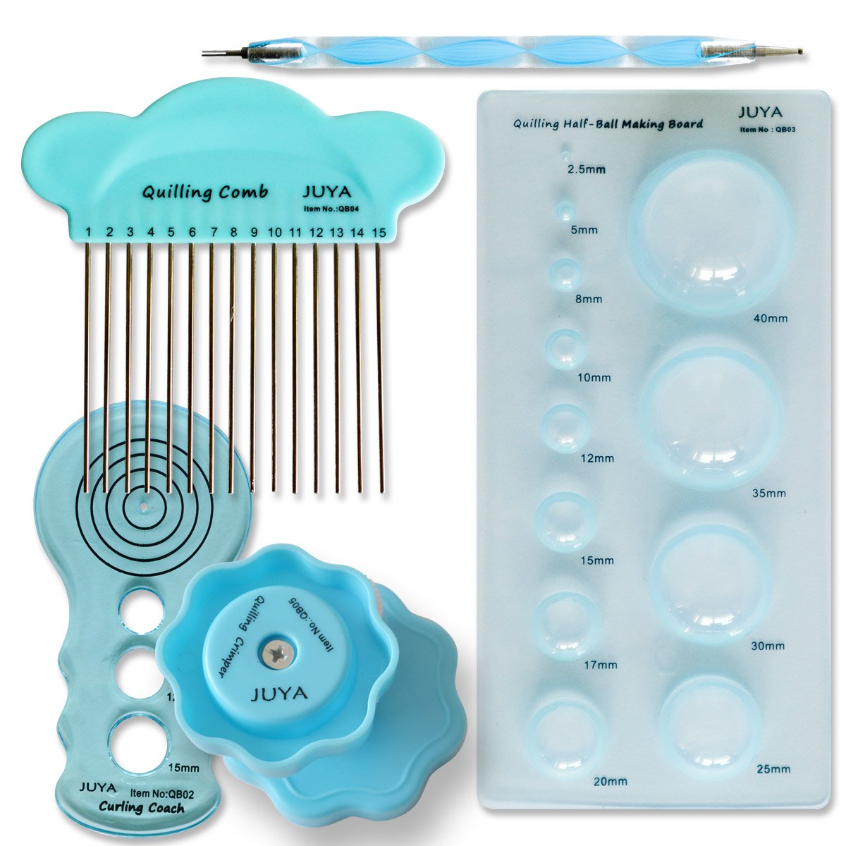 JUYA Paper Quilling Kit with Blue Tools 960 Strips Board Mould Crimper Coach Comb (Paper Width 3mm with Glue) JUYA