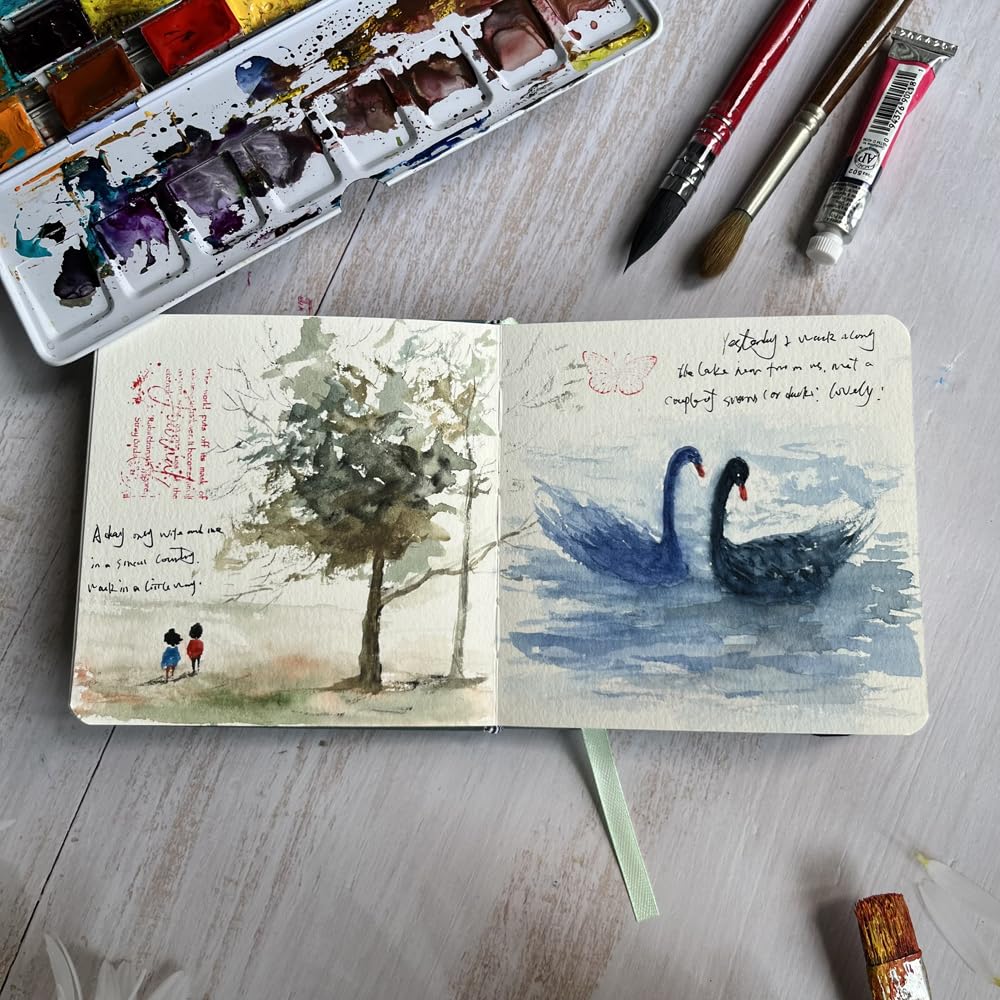 tumuarta Watercolor Journal, 3.5x5.5”, 140 LB, 300 GSM, Cotton Paper, Cold Press, 24 Sheets, 48 Pages, Watercolor Sketchbooks for Use As Travel Notebook Mixed Media Pad On The Go tumuarta