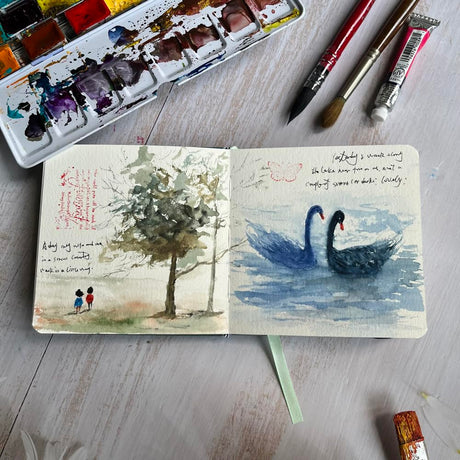 tumuarta Watercolor Journal, 3.5x5.5”, 140 LB, 300 GSM, Cotton Paper, Cold Press, 24 Sheets, 48 Pages, Watercolor Sketchbooks for Use As Travel Notebook Mixed Media Pad On The Go tumuarta