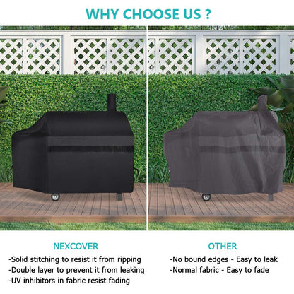 NEXCOVER Offset Smoker Cover - 60 Inch Waterproof Charcoal Grill Cover, Outdoor Heavy Duty BBQ Cover, Rip Resistant Smokestack Barbecue Cover for Brinkmann Char-Broil Weber Nexgrill, Black.