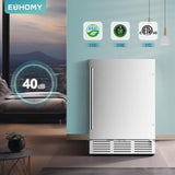 EUHOMY 24 Inch Beverage Refrigerator, Built-in and Freestanding Beverage Cooler 180 Can, Under Counter Beverage Fridge with Stainless Steel Door, Outdoor Refrigerator for Soda, Beer, Wine EUHOMY