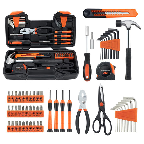 MARTCOLOR 58 Piece Household Tool Set, General Household Hand Tool Kit with Plastic Toolbox Storage Case, All Purpose Household Tool Kit for Home, Garage, Office and College Dormitory Use, Orange MARTCOLOR