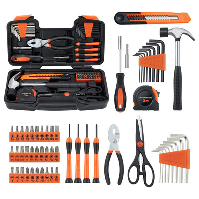 MARTCOLOR 58 Piece Household Tool Set, General Household Hand Tool Kit with Plastic Toolbox Storage Case, All Purpose Household Tool Kit for Home, Garage, Office and College Dormitory Use, Orange