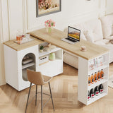 HSH 72.4” Rolling Kitchen Island with Swivel Table, Storage Cabinet, Drawers & Shelves, White Modern Mobile Island Cart on Wheels, Farmhouse Wood Island Table for Kitchen, Dining Room, Home Bar HSH