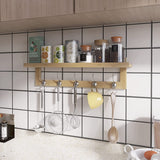 SMIBUY Coat Hooks with Shelf Wall-Mounted, 29.2 Inch Entryway Coat Rack for Wall, Bamboo Hanging Shelf with 5 Double Metal Hooks for Bathroom, Bedroom, Kitchen, Living Room, Mudroom (Natural) SMIBUY