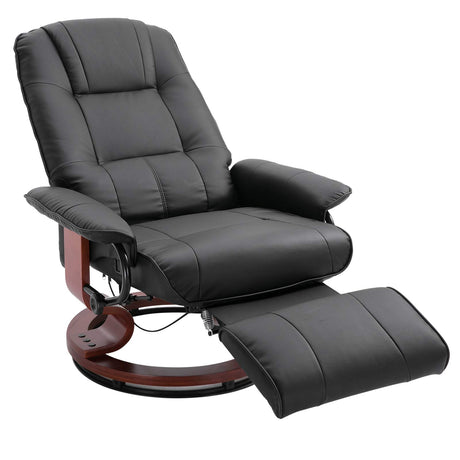 HOMCOM Faux Leather Manual Recliner, Adjustable Swivel Lounge Chair with Footrest, Armrest and Wrapped Wood Base for Living Room, Black HOMCOM