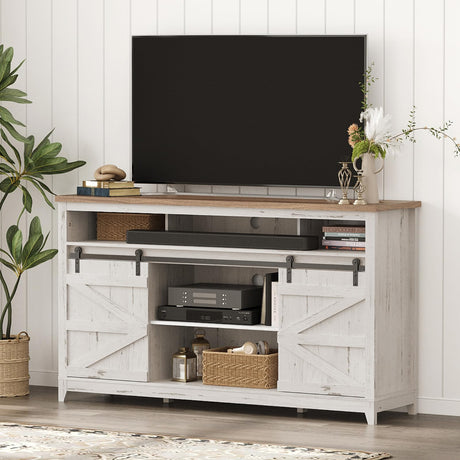 Lifewit Farmhouse TV Stand for up to 65" TV, 33.4" Tall Entertainment Center with Ajustable Shelves, Sliding Barn Door and Open Storage Spaces, TV Console for Living Room, Bedroom， Rustic White Lifewit