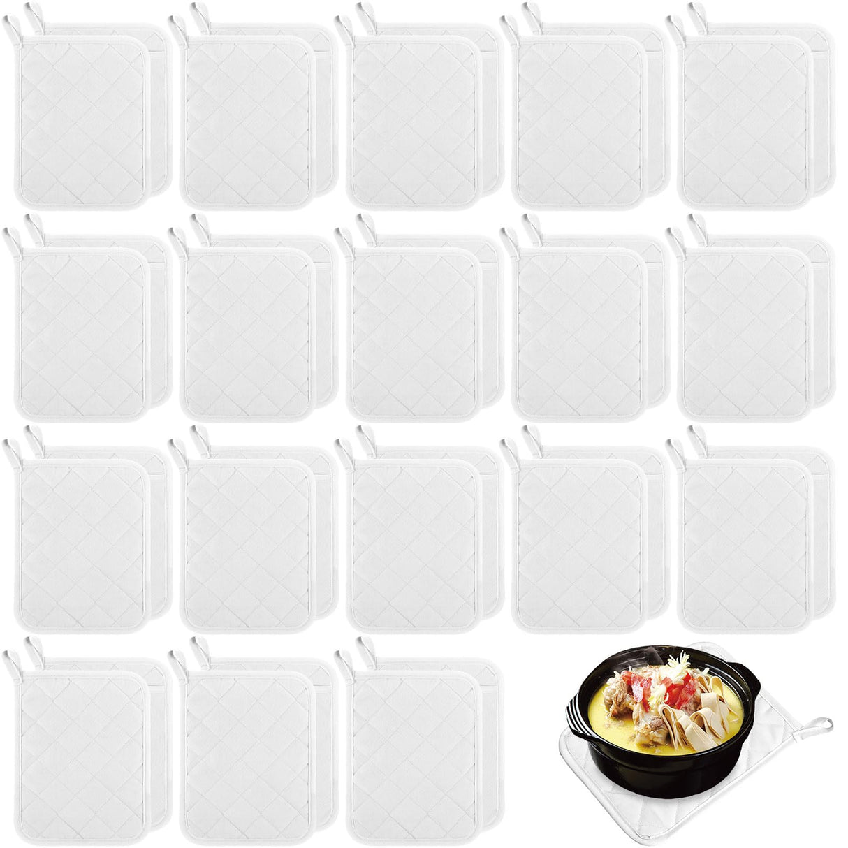 Hoolerry Valentine's Day Pot Holders with Pocket Sublimation Pot Holders Bulk 7x9'' Cotton Pot Holders Oven Pot Holders with Hanging Loops Hot Pot Pads for Kitchen Cook Baking(White,20 Pieces) Hoolerry
