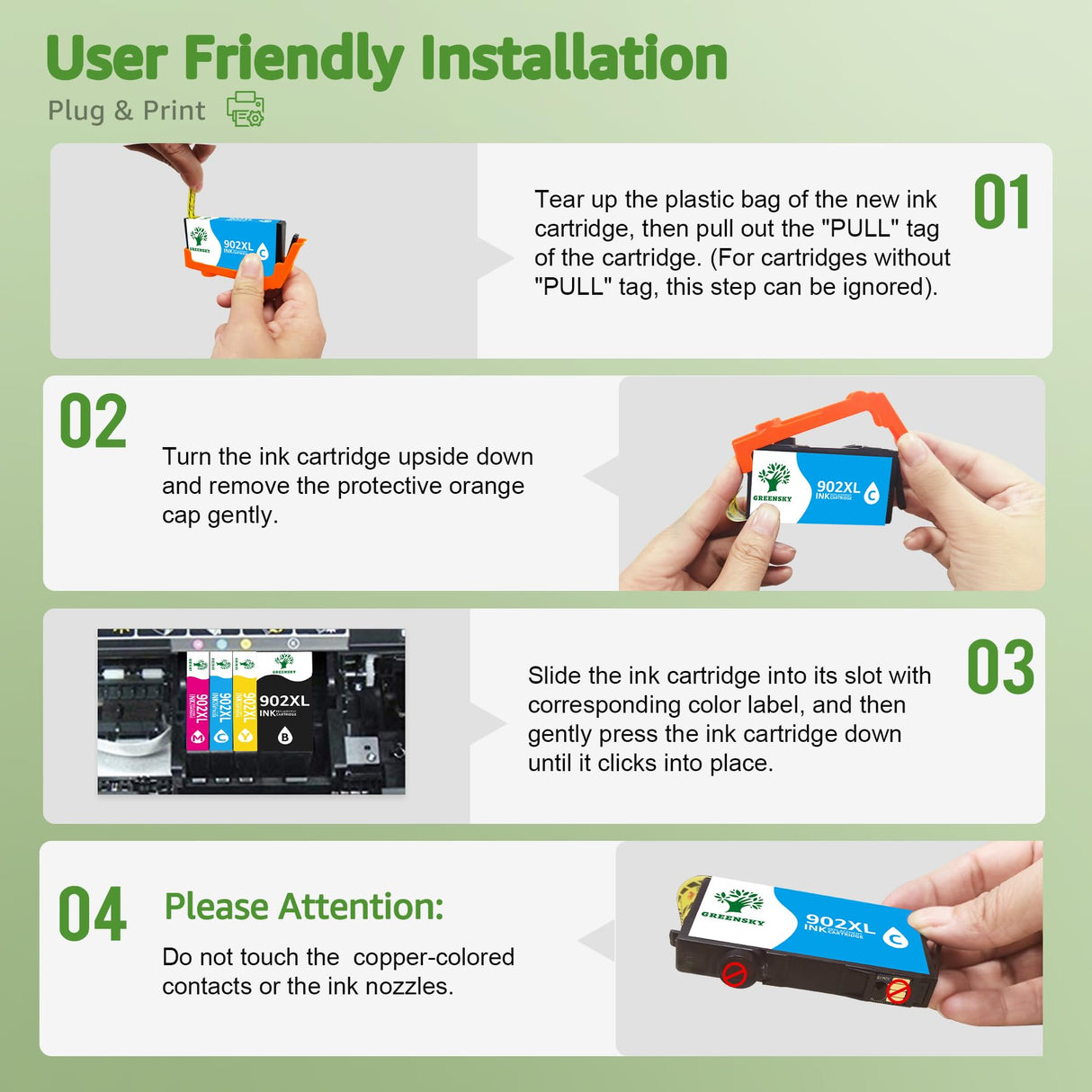GREENSKY Compatible 902XL Ink Cartridge for HP Printer Replacement for HP 902 902XL Ink Cartridge Combo Pack Compatible with HP Officejet Pro 6968 6978 6970 6958 6960 6975 6954 6962 Printer 4 Pack GREENSKY