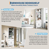 GarveeHome 4 Tier Bookshelf with Storage Cabinet, 72" Tall Farmhouse Bookcase with and Barn Door and Drawer, Tall Bookshelf with Adjustable Shelves, Office Wood Freestanding Bookshelves, White GarveeHome