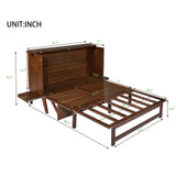 DNChuan Queen Size Murphy Cabinet Bed with Desk and USB-Port,Foldable Murphy Chest Dresser Bed with Removable Shelves on Each Side for Guest Room,Small Space-Walnut DNChuan