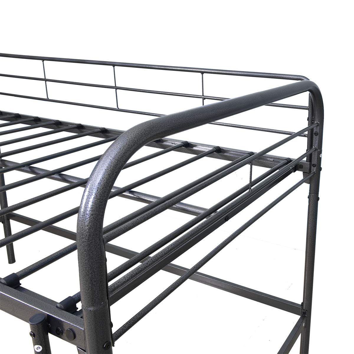 JURMERRY Metal Loft Twin Bed with Sturdy Steel Frame, High Sleeper Multipurpose Use Full-Length Guardrails & One Integrated Ladders Space- with Strong Board Slats,Black JURMERRY