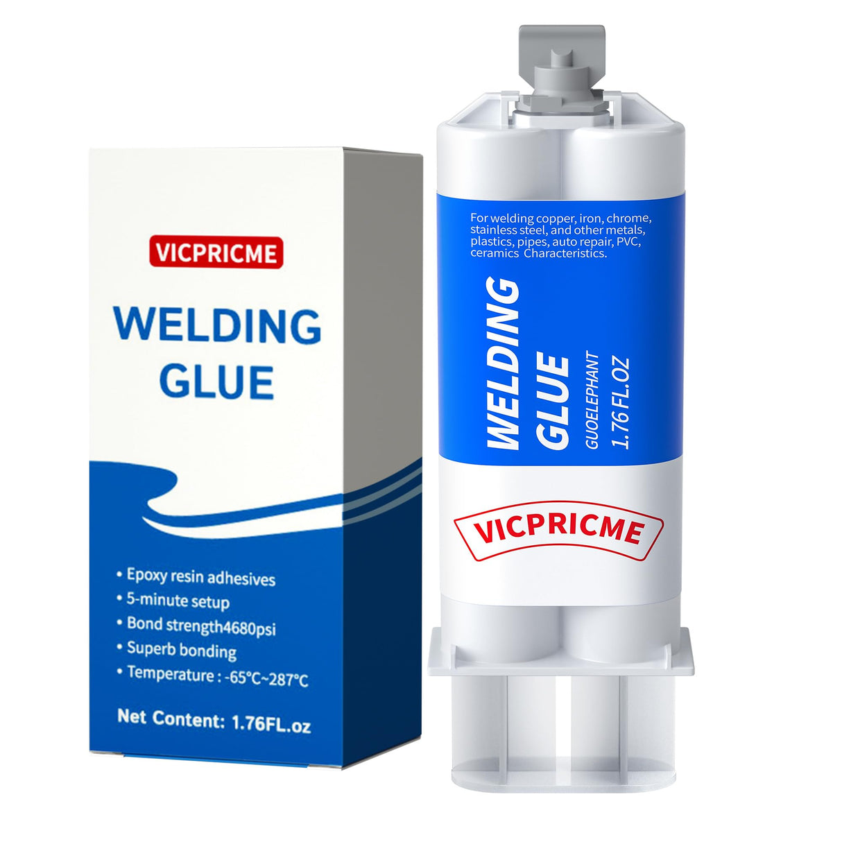 VICPRICME Metal Glue, 1.76 OZ Metal Epoxy Glue, 2 Part Heavy Duty Cold Welding Glue for Metal to Metal, Plastic, Ceramic, Best Glue Auto Repair Putty, Marine Body Filler (1 pcs) vicpricme