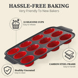 BRONYPRO Silicone Muffin Pan with Metal Frame, Egg Bite Molds for Baking, Cupcake Pans 12 Regular Size, Muffin Tins Easy to Pop Nonstick Non Toxic Bakeware for Oven, Red BRONYPRO