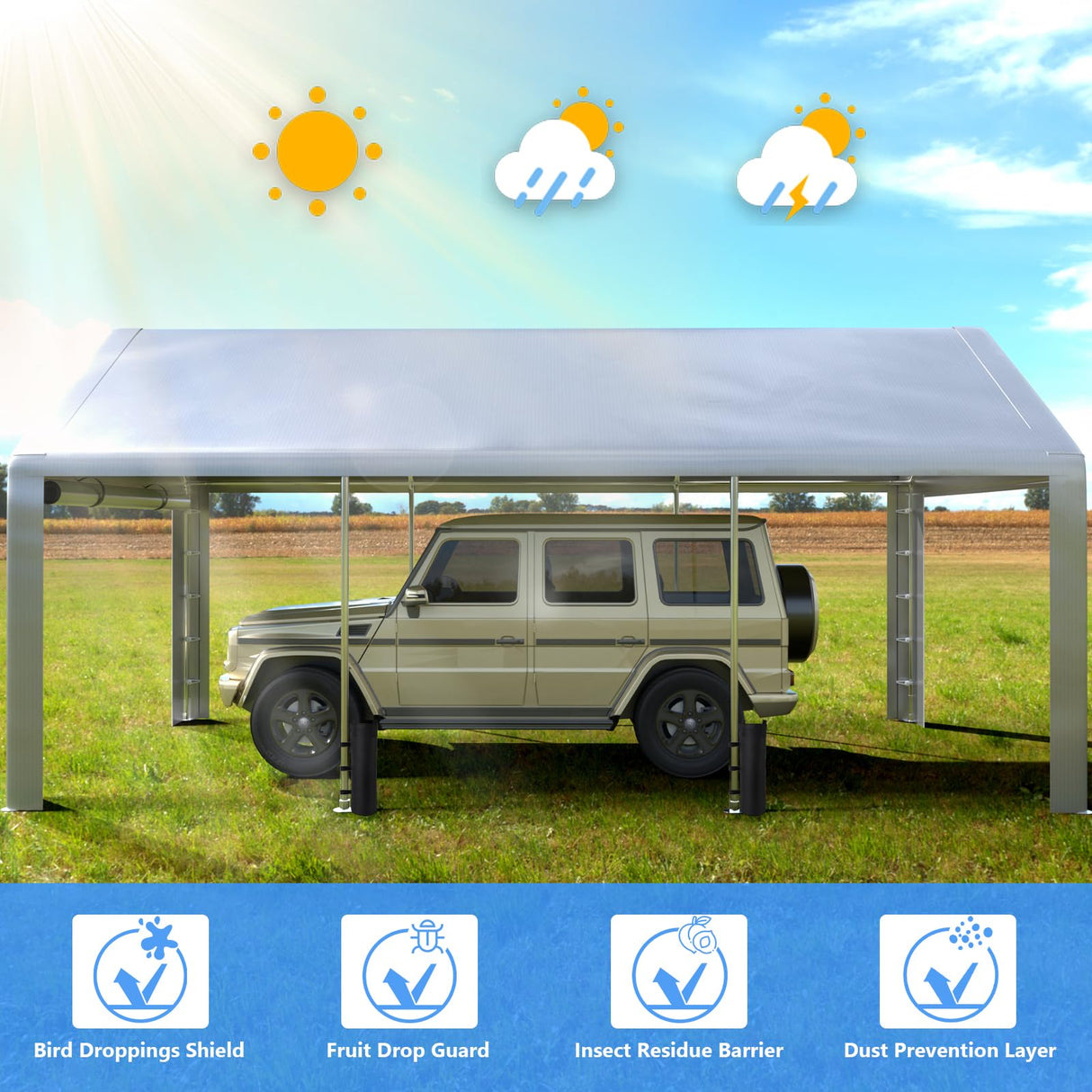 Jocoevol Carport 10x20 ft Heavy Duty with Roll-up Windows, Portable Garage with Removable Sidewalls & Doors, Car Canopy with Sandbags All-Season Tarp for Car Boat Truck Motorcycle Jocoevol