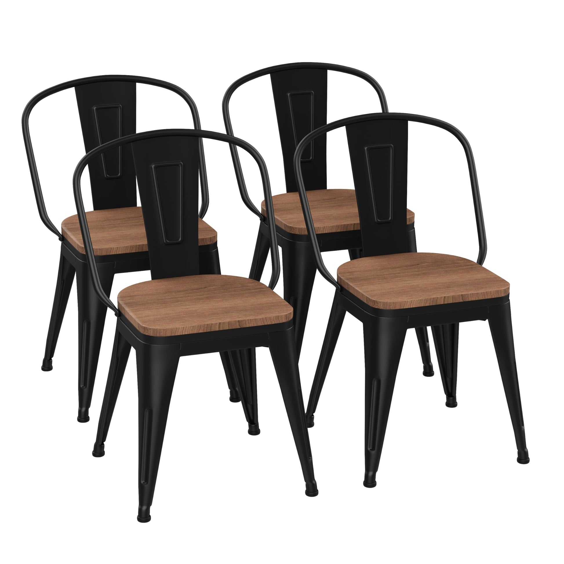 18 Inch Metal Dining Chairs Set of 4,Arlunar Farmhouse Chairs Black Dining Room Chairs Stackable with Back and Wooden Seat bar stools - WoodArtSupply