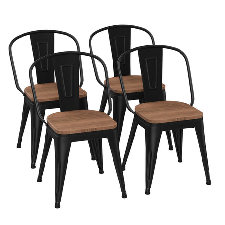 18 Inch Metal Dining Chairs,Arlunar Farmhouse Chairs Set of 4 Black Dining Room Chairs Stackable with Back and Wooden Seat bar stools Arlunar home