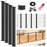 Muzata 15-20ft Complete Set 36" Cable Railing Post Kit Include 4Pack Black Posts PS02, 250ft Wire Rope, Swageless Cable Railing System DIY Kit (No Handrail) RWS2 BH4S Muzata