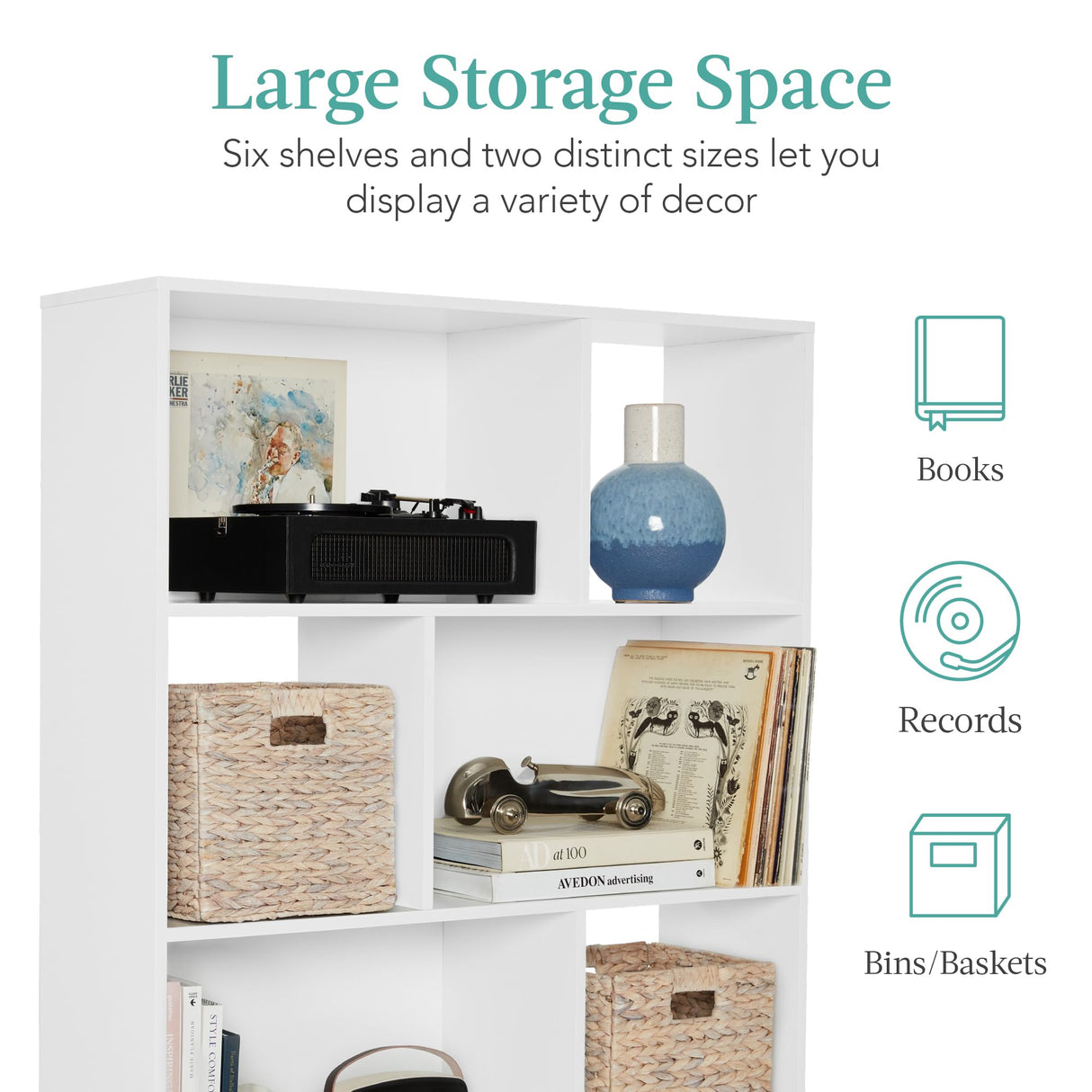 Best Choice Products 3-Tier Mid-Century Modern Wooden Bookcase, 6-Cube Organizer for Nursery, Kids Room, Living Room, w/Removable Back Panels, Pine Legs - White/Brown Best Choice Products