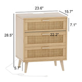 Rovaurx Rattan Nightstand with Charging Station, Night Stand with 3 Drawers, 28.5 Inch Bedside End Table for Bedroom, Side Table with USB Ports and Outlets, Boho Style, Natural RCTG110ME Rovaurx