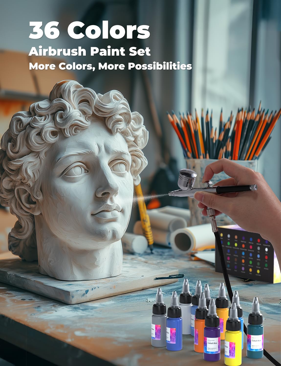 Oasser Airbrush Paint 33 Colors with 3 Thinner, Water-Based Acrylic Air Brush Paint Set, Ready to Spray for Beginners, Hobbyist and Artists, 20 ml/Bottle Oasser