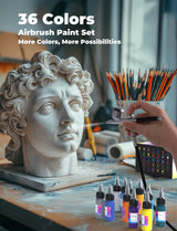 Oasser Airbrush Paint 33 Colors with 3 Thinner, Water-Based Acrylic Air Brush Paint Set, Ready to Spray for Beginners, Hobbyist and Artists, 20 ml/Bottle Oasser