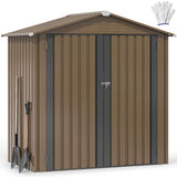 DWVO 6x4ft Metal Outdoor Storage Shed, Waterproof Tool Shed Heavy-Duty Storage Unit with Lockable Door and Vents, Ideal for Bicycles, Tools, Lawnmowers, Backyards, Patios, Lawns - Brown DWVO