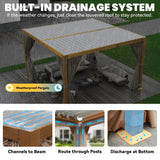 UPHYB Louvered Pergola 12x12ft, Adjustable Aluminum Pergola with Waterproof Curtains and Nets, Sun & Rain Shade for Patio, Modern DIY Outdoor Living Upgrade, Woodgrain UPHYB