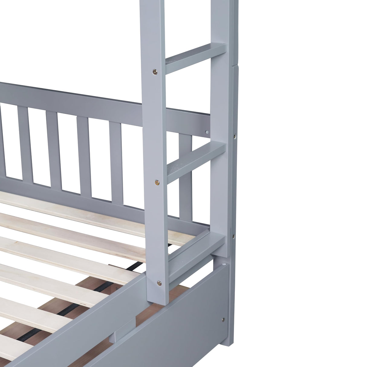 Twin Over Twin Bunk Bed with Storage Drawers, Solid Wood bunk Bed with Ladders and Raised Guardrails for Kids, Convertible into 2 Twin Beds, Bunk Bed Twin Over Twin, Grey Bellemave