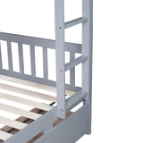 Twin Over Twin Bunk Bed with Storage Drawers, Solid Wood bunk Bed with Ladders and Raised Guardrails for Kids, Convertible into 2 Twin Beds, Bunk Bed Twin Over Twin, Grey Bellemave