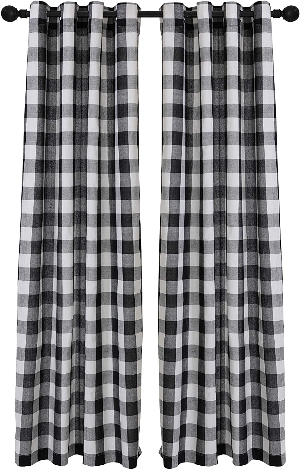 Creativesfun 2 Panels Checks Line Up Set Farmhouse Faux Linen Look Buffalo Plaid Grommet Window Curtain (Black & Cream, Panel 丨W53 X L84-INCH 2PCS) Creativesfun