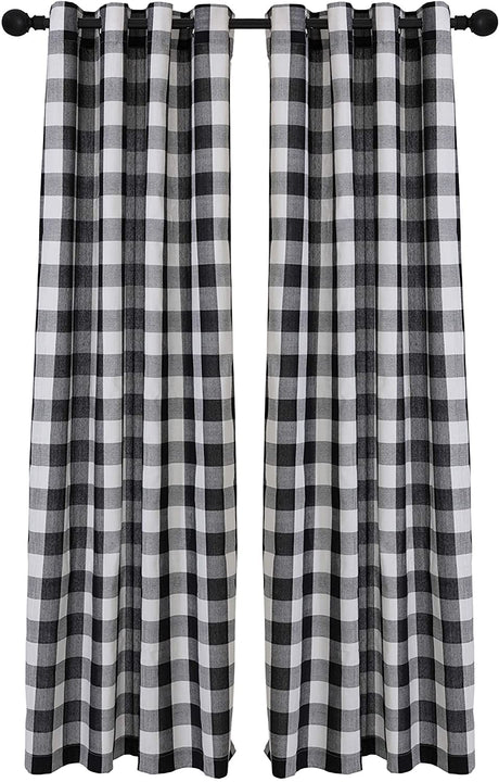 Creativesfun 2 Panels Checks Line Up Set Farmhouse Faux Linen Look Buffalo Plaid Grommet Window Curtain (Black & Cream, Panel 丨W53 X L84-INCH 2PCS) Creativesfun