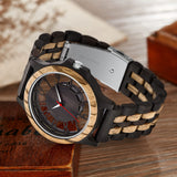 Realpo Men's Transparent Cover Black Dial Wood Watch, Hollow Arabic Digital Dial Quartz Wooden Men's Watch, Natural Wooden Watch Band Men's Watch - Black Realpoo