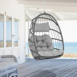 Hanging Egg Chair Without Stand - Foldable Indoor Outdoor Wicker Rattan Swing Egg Chair with Hanging Chain Hammock Chair - UV Resistant Cushions & Aluminum Frame for Bedroom Patio Camping (Grey) XIAO WEI